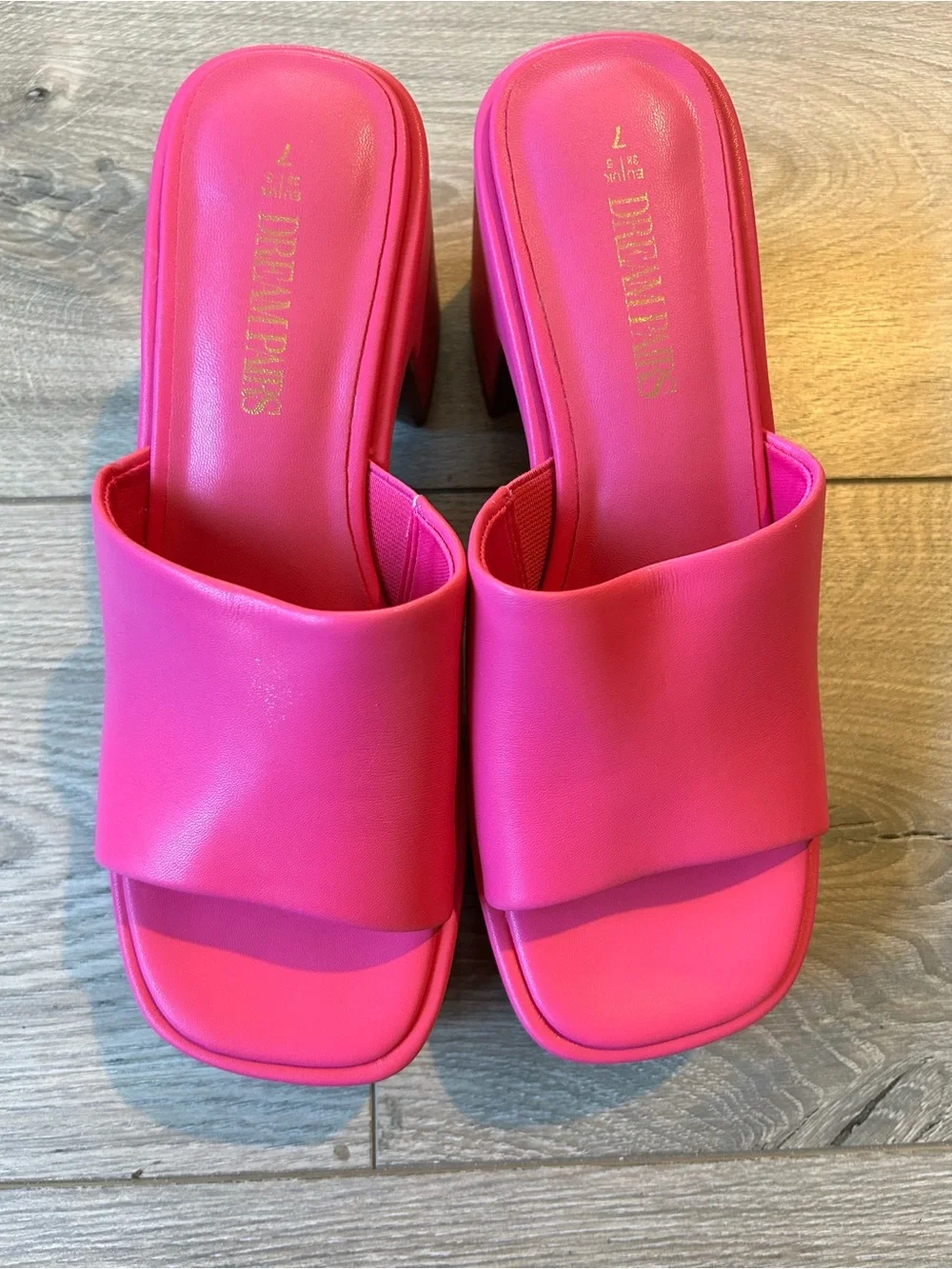 DREAM PAIRS Slip On Chunky Platform Slide Sandals Hot Pink Size 7
